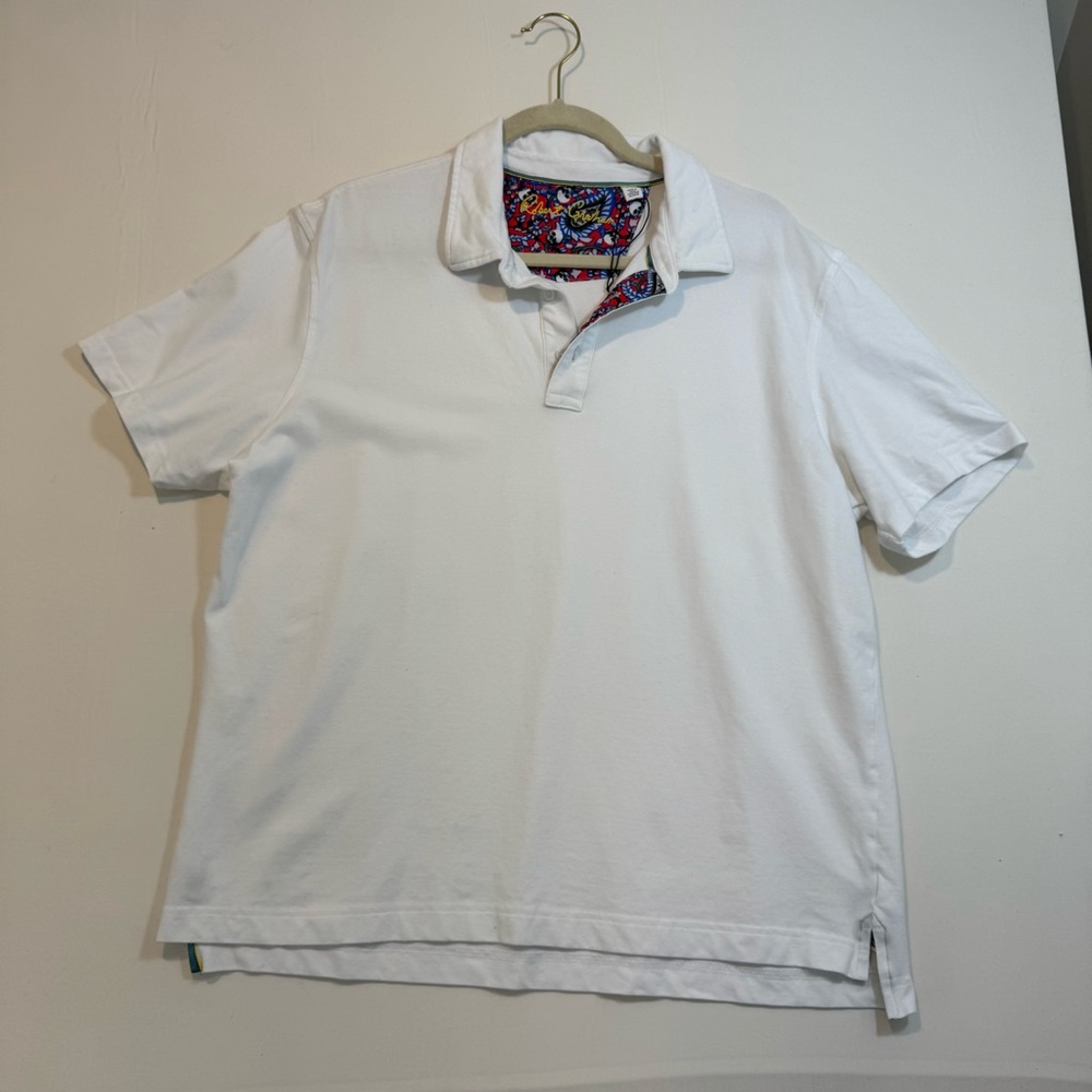 Robert Graham White Cotton Polo Shirt L Bold‎ Skull Collar Trim